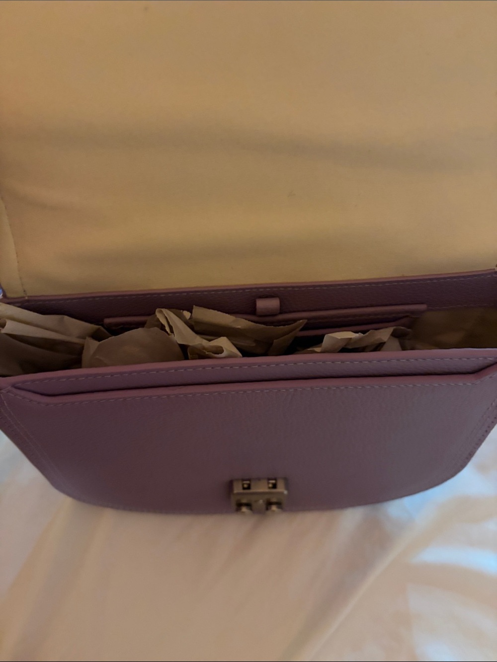 Philip Lin Lavender Crossbody Saddle Bag with Silver Hardware. - Picture 3 of 4